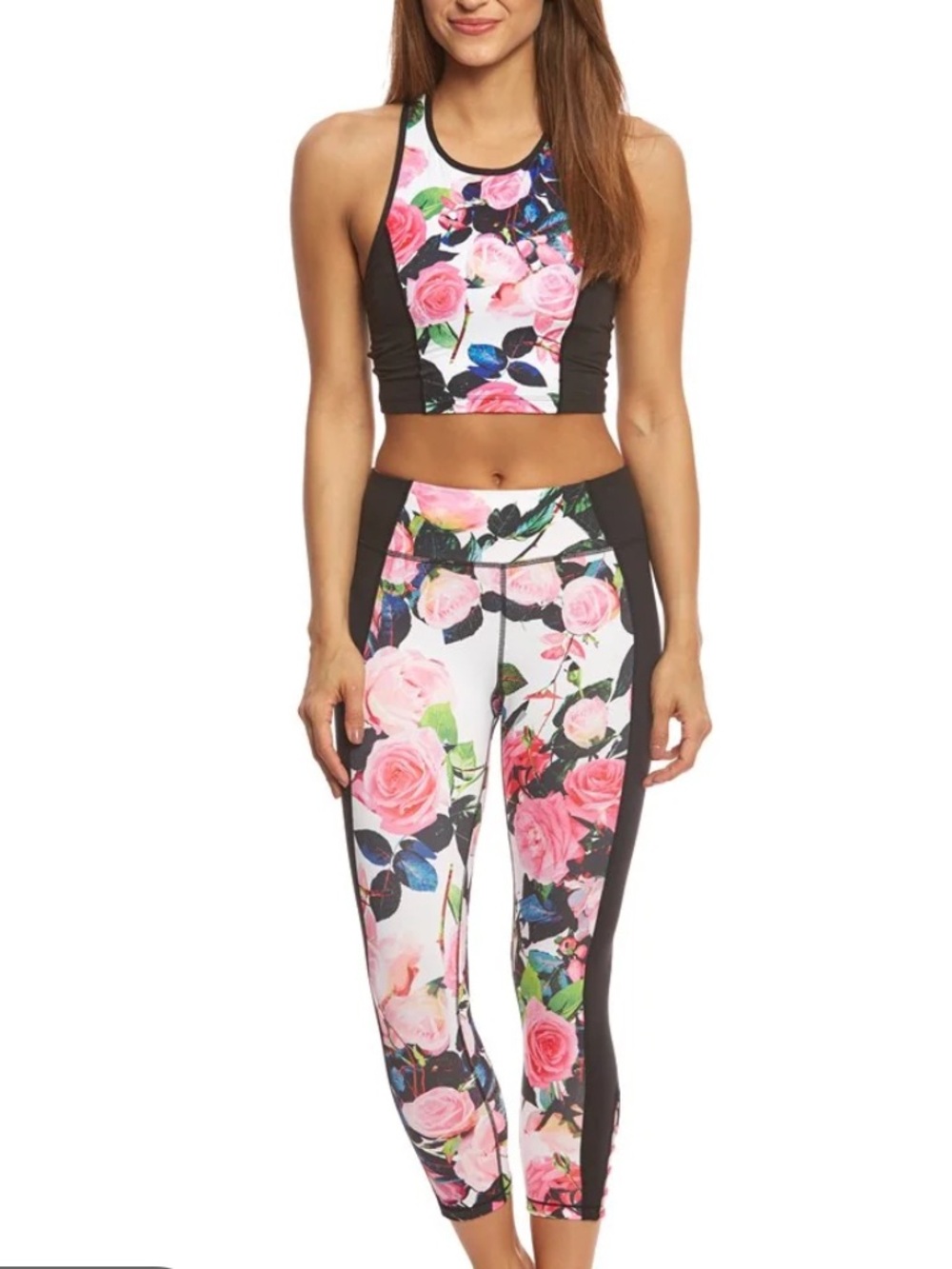 Betsey Johnson Floral Active Crop Top & Legging Set - Pink Rose